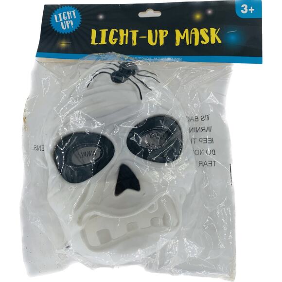 Light Up Kids Face Mask Children Halloween White Black Skull Front Battery - Picture 1 of 4